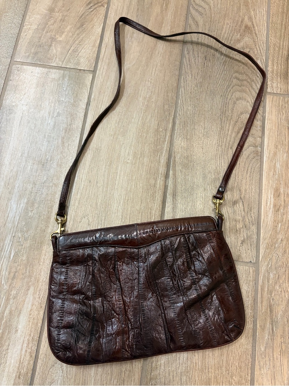 vintage brown genuine eel skin accordion shoulder bag crossbody 60’s 70’s